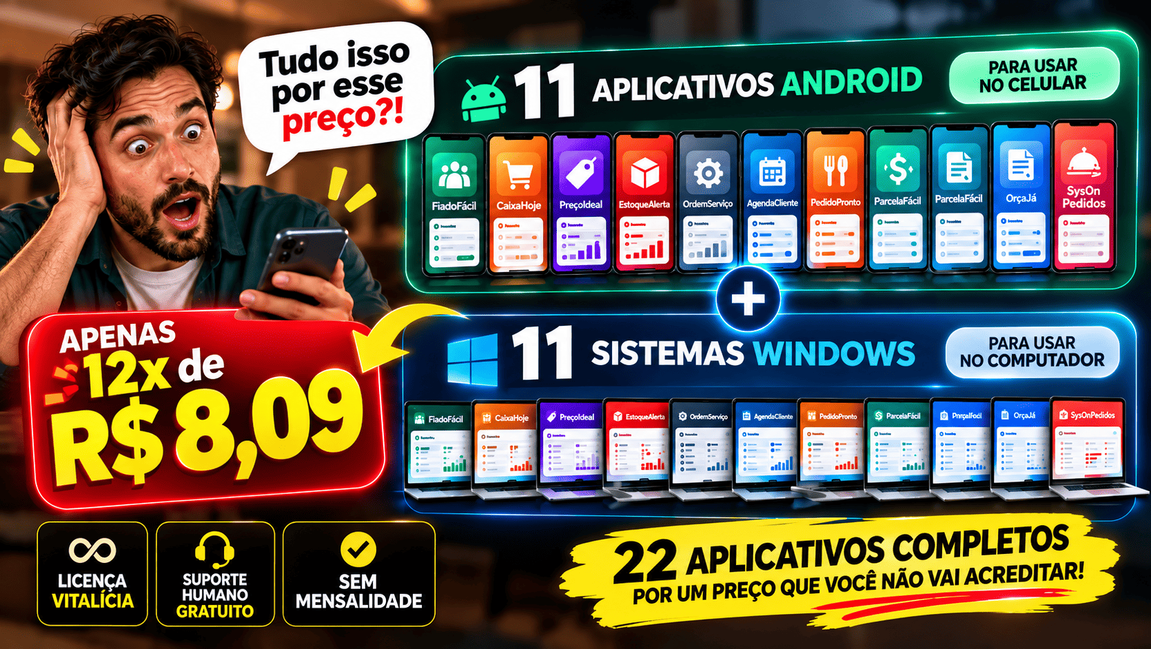 Telas reais do AppBox Pro no celular e no computador