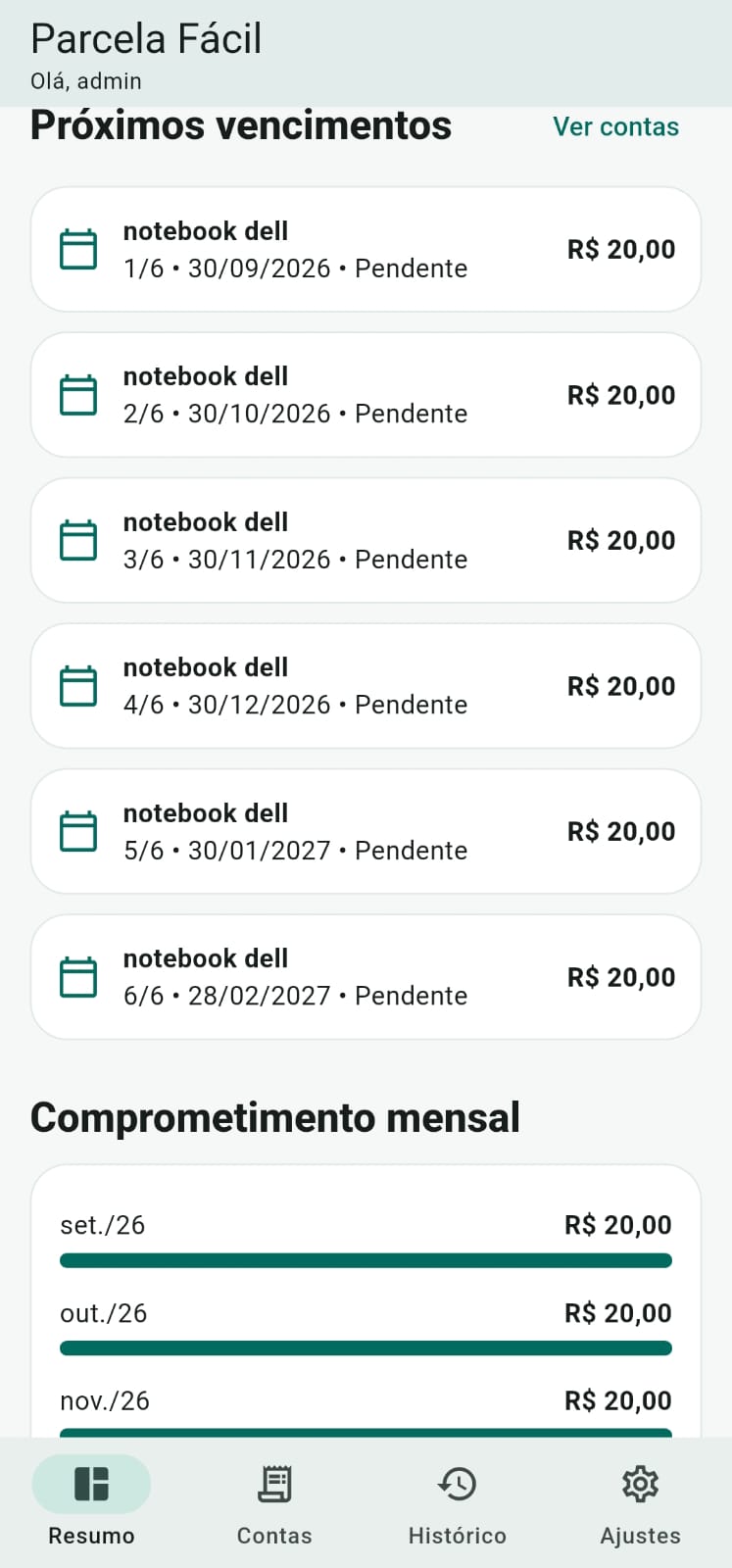 Tela do Parcela Fácil